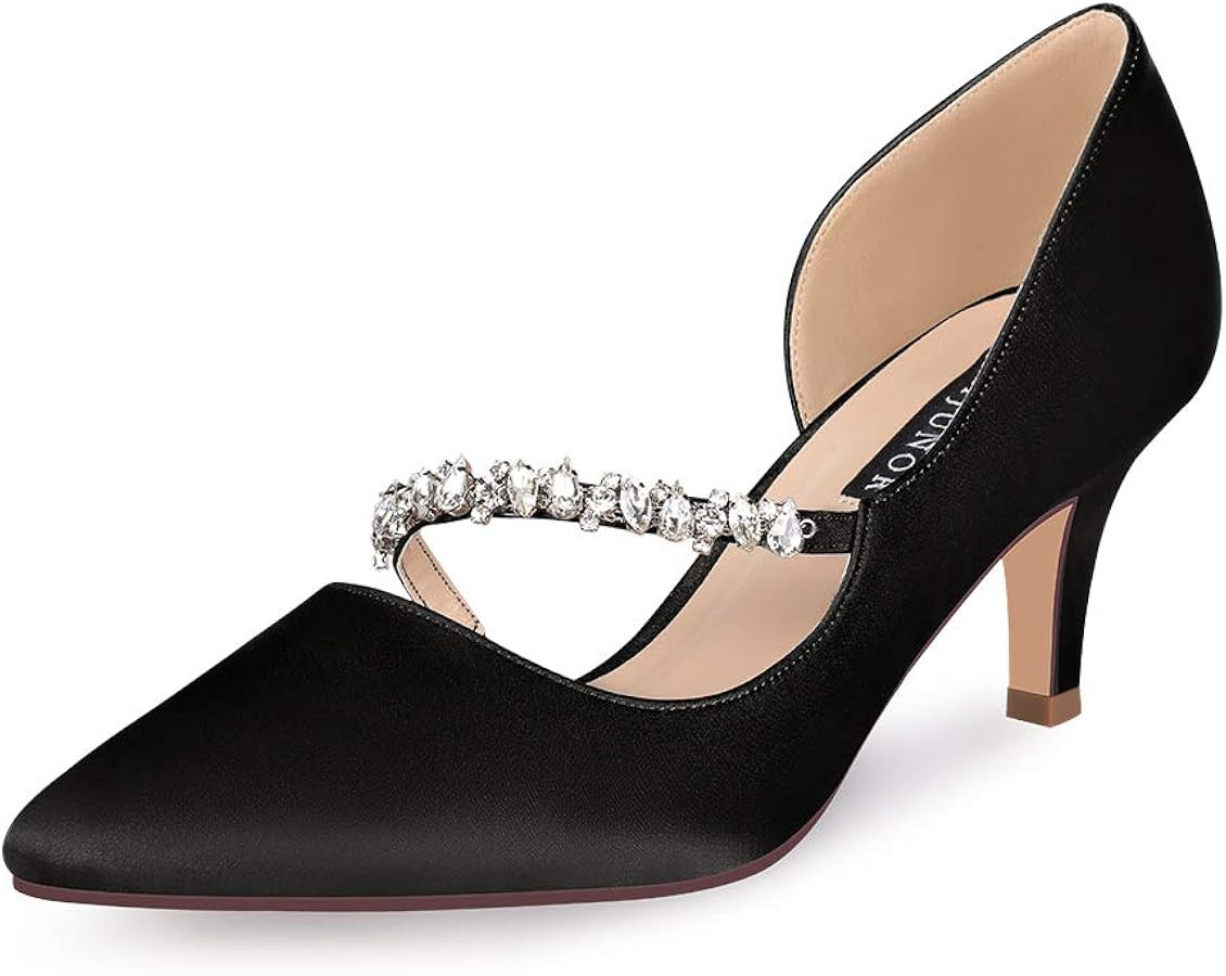 ERIJUNOR Women Mid Kitten Heels Closed Pointy Toe D’Orsay Pumps Wedding Party Shoes | Amazon (US)