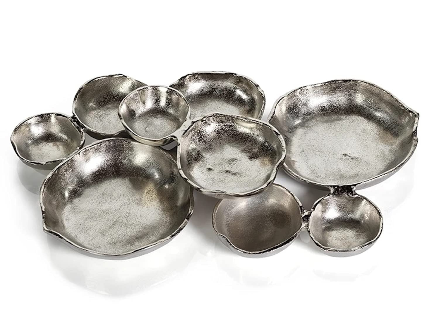 Zodax Cluster of 9 Round Serving Bowls Nickel Base 19" x 12" x 2.5" | Amazon (US)
