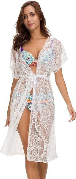 Costyleen Summer Womens Beach Wear Cover up Swimwear Bikini Lace Floral Long Maxi Beach Dress | Amazon (US)