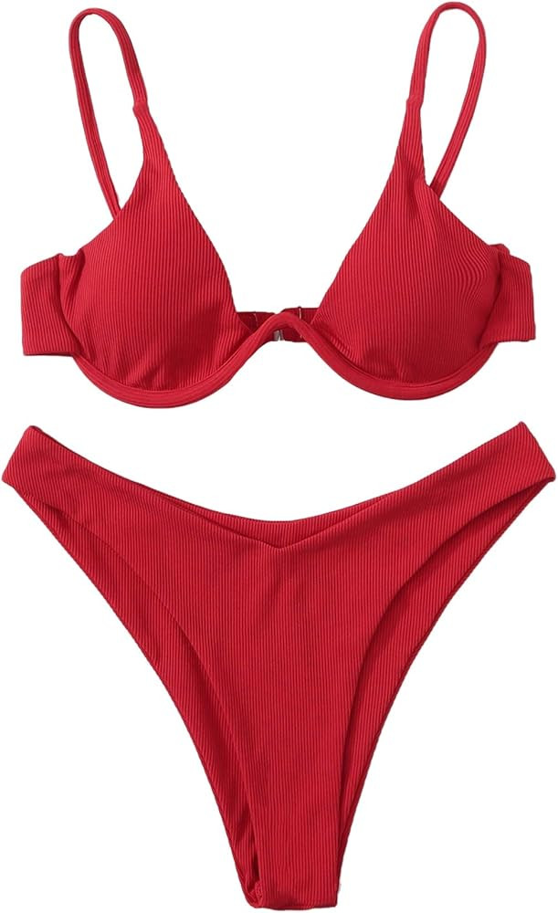 Verdusa Women's 2 Piece Triangle Bikini High Cut Bathing Suit Swimsuit | Amazon (US)