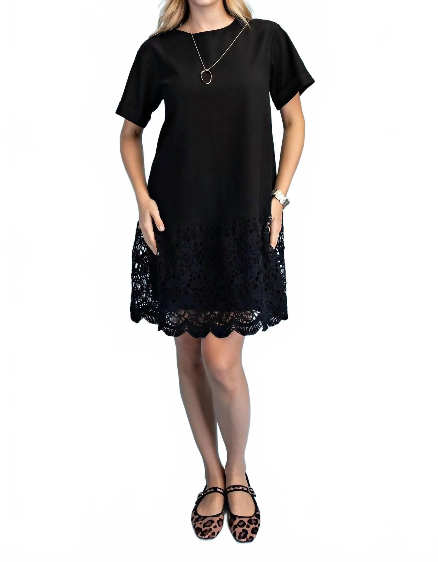 Linen Short Sleeve Mini Dress In Black | Shop Simon
