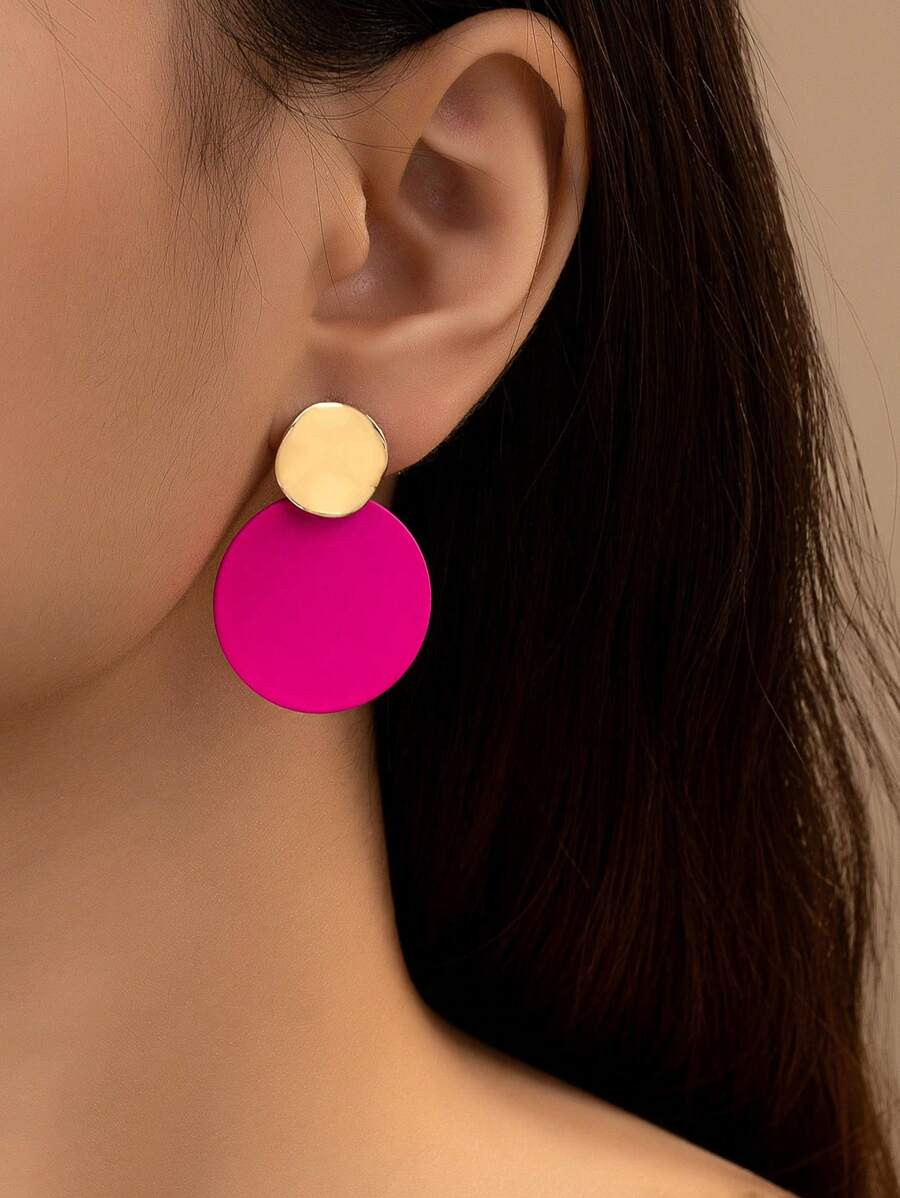 Two Tone Round Drop Earrings | SHEIN