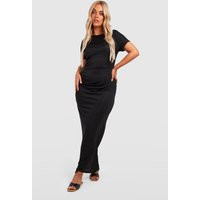 Womens Plus Rib Oversized Ruched Maxi Dress - Black - 12 | boohoo (US & Canada)