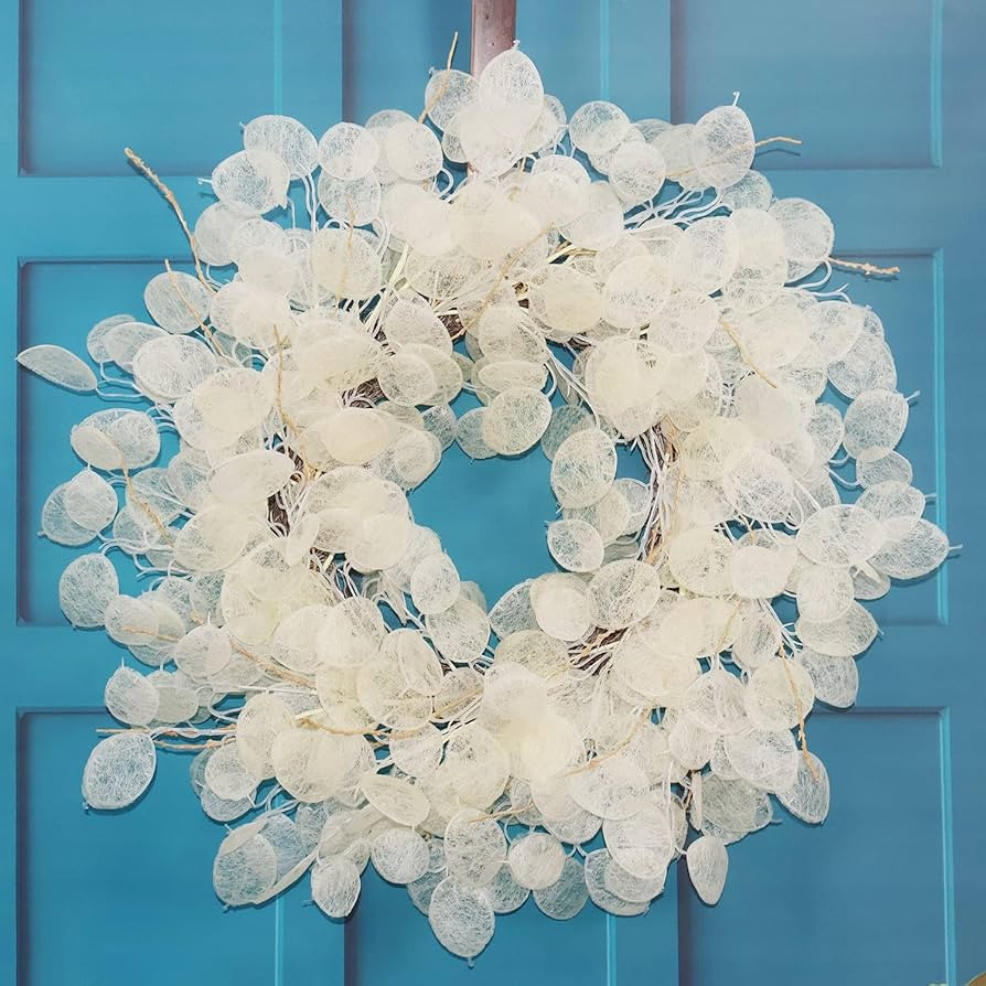 20 Inch Fall Wreaths for Front Door - Faux Lunaria Annua Fake Eucalyptus Silver Dollar Leaves Fal... | Amazon (US)