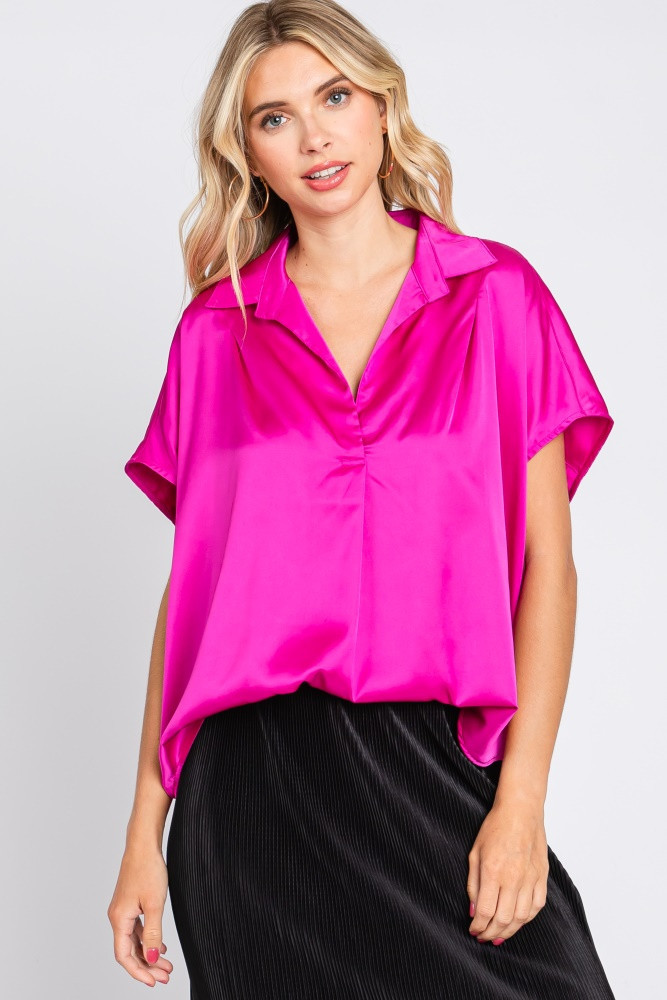 Magenta Satin Collared Top | PinkBlush Maternity