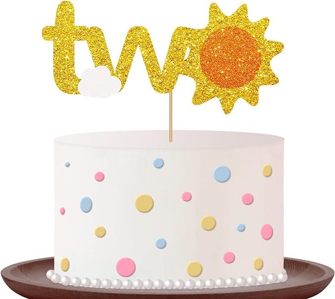 Sun Two Cake Topper, Happy 2nd Birthday Cake Topper, Gold Giltter Sunshine Cake Decor for Baby Sh... | Amazon (US)