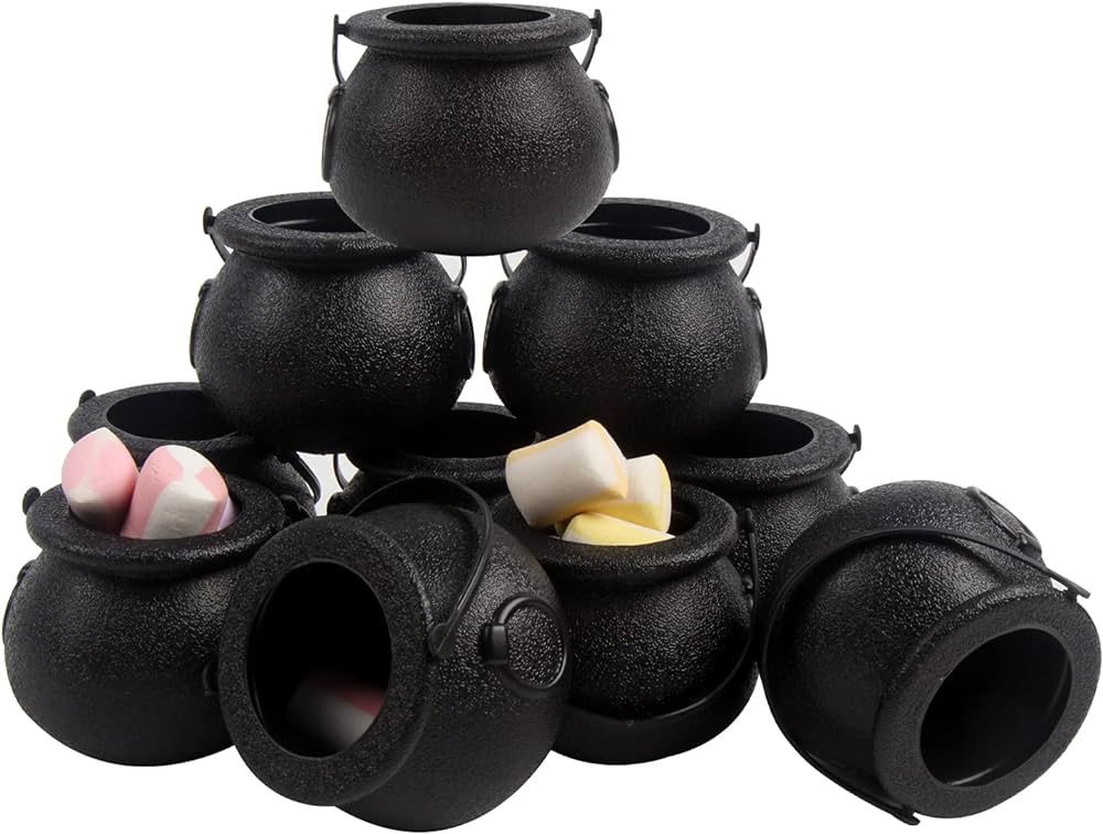 DIYASY Mini Plastic Cauldron,12 Pcs Witch Calderon Pot Black Buckets with Handle for Kids Hallowe... | Amazon (US)