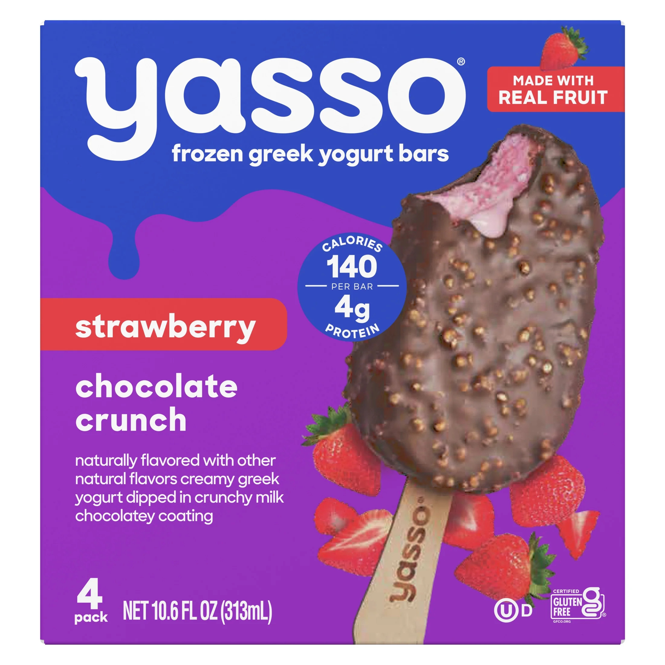 Yasso Frozen Greek Yogurt Bars Strawberry Chocolate Crunch Bars 2.65fl oz 4 bars | Walmart (US)