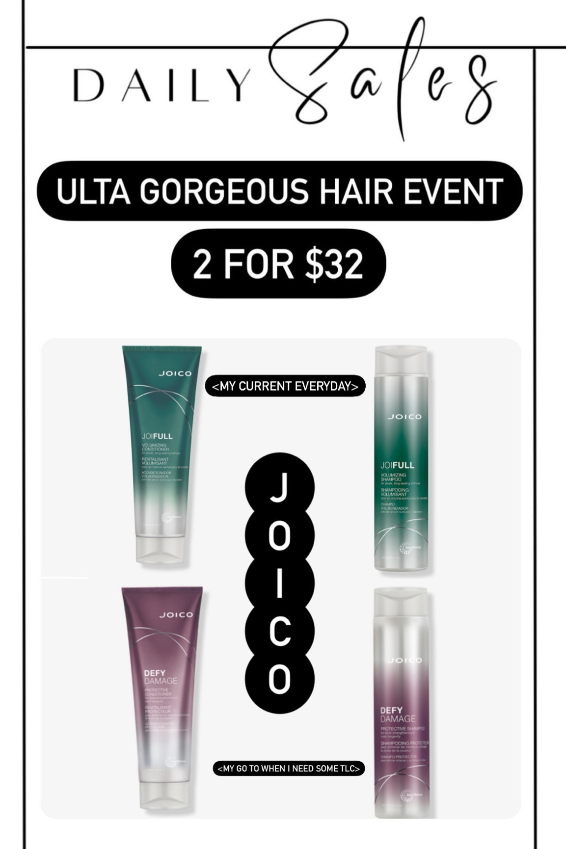 My Joico favs from the Ulta Gorgeous Hair Event including my everyday combo + my go to when my hair needs a little TLC!

Use code BEAUTY15 for $15 off $50!!

#LTKfindsunder50 #LTKbeauty #LTKsalealert