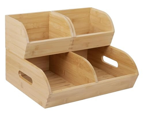 Potato and Onion Storage Bin for Pantry and Kitchen Counter - Ventilated Stackable Bamboo Organizer Baskets with Handles - Multipurpose Organization Containers for Fruit, Vegetable, Pantry - 3 Pack | Amazon (US)