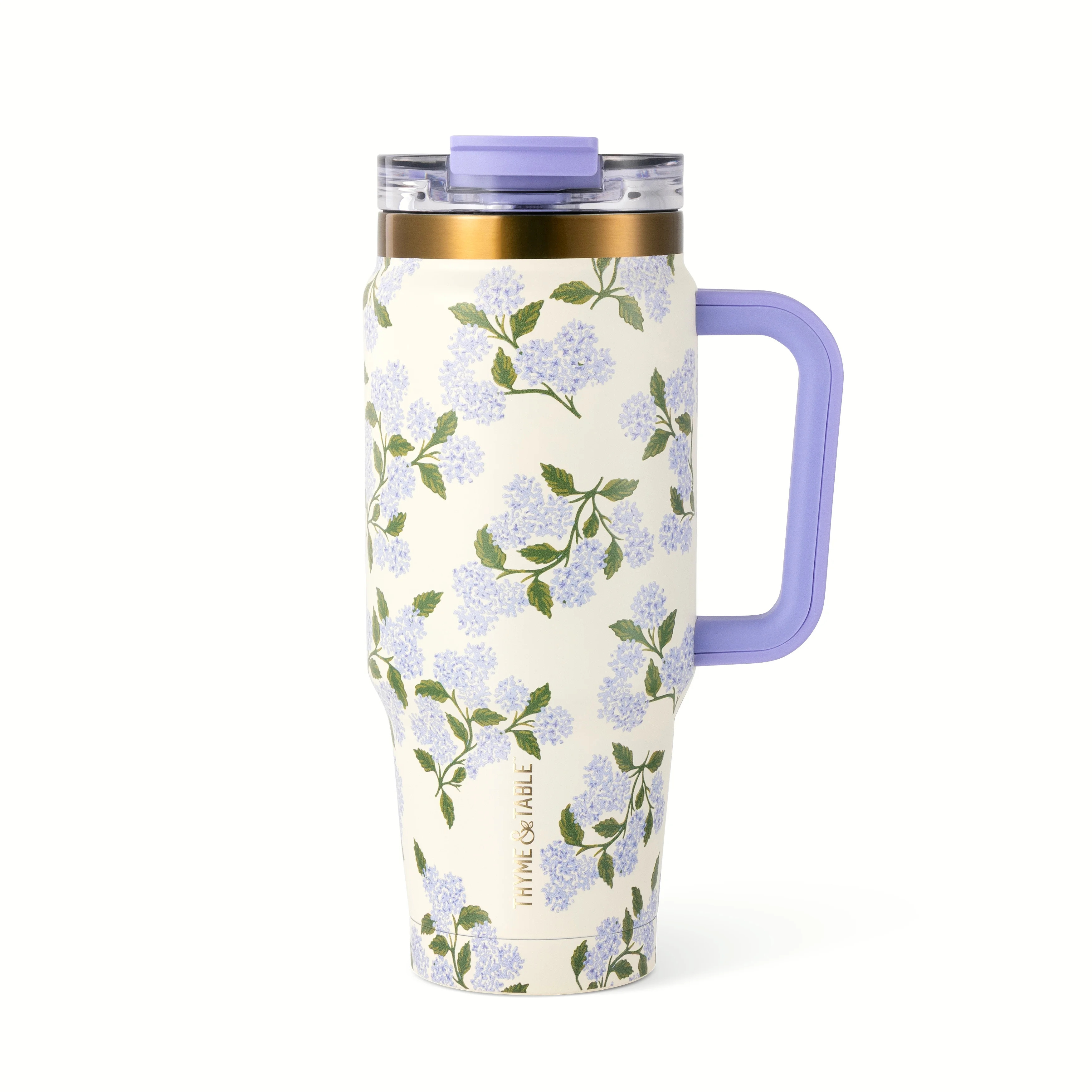 Thyme & Table 32oz Tumbler with Handle, Dual Straw Lid, Stainless Steel Double Wall, Hydrangeas | Walmart (US)