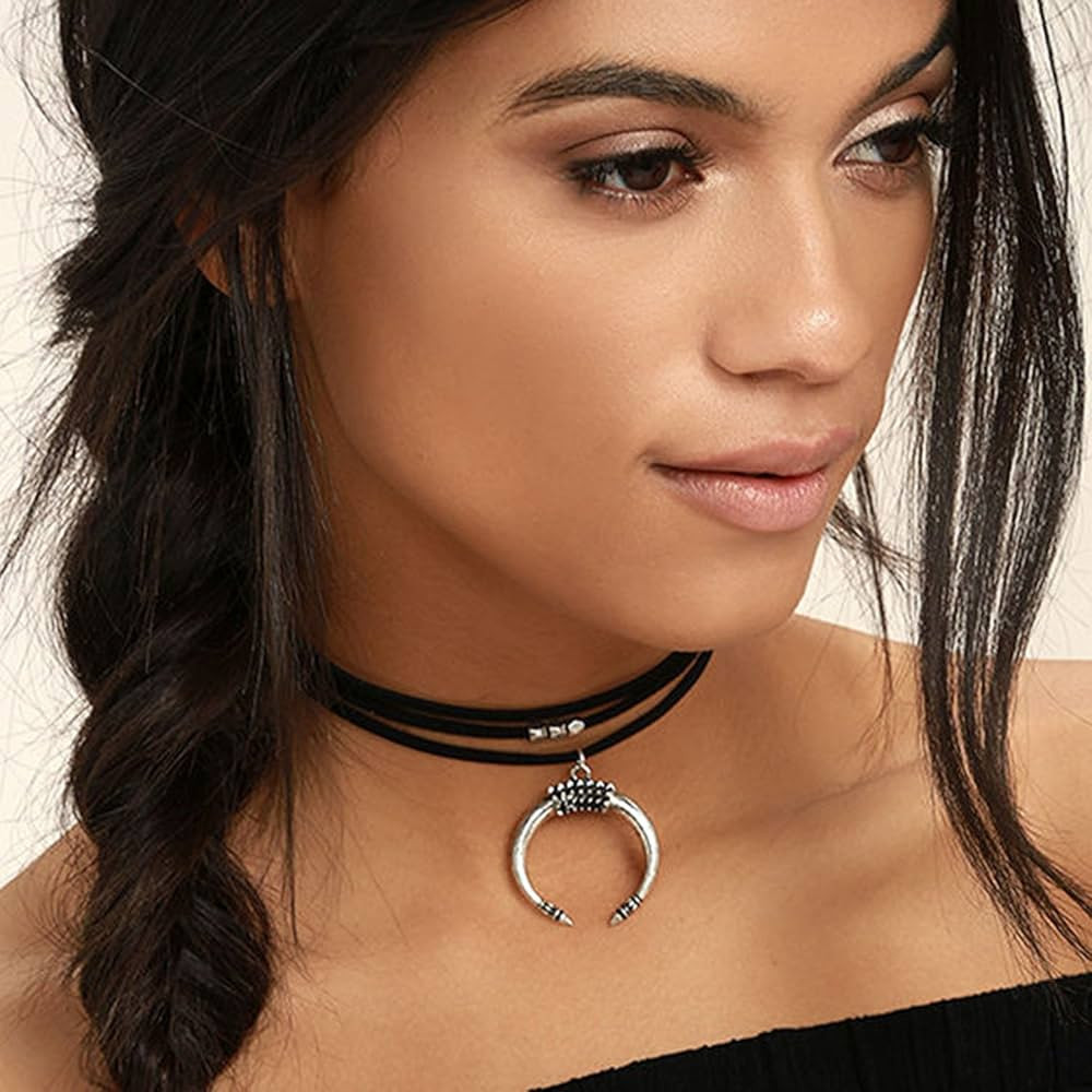 Women Black Moon Crescent Pendant Choker Sexy Rock Handmade Bohe Necklace Women Accessories | Amazon (US)