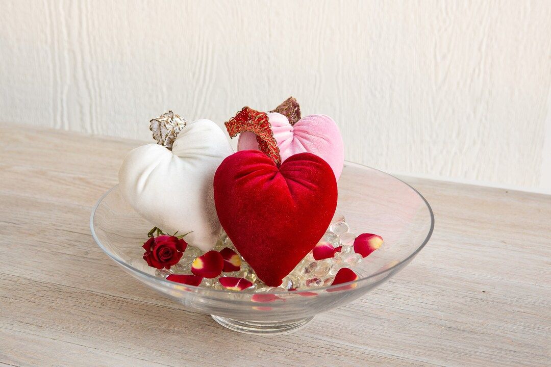 Velvet Hearts, Set of 3 Handmade Decor, Mother's Day Gift, Heart Ornament, Gift for Her, Gift for... | Etsy (US)