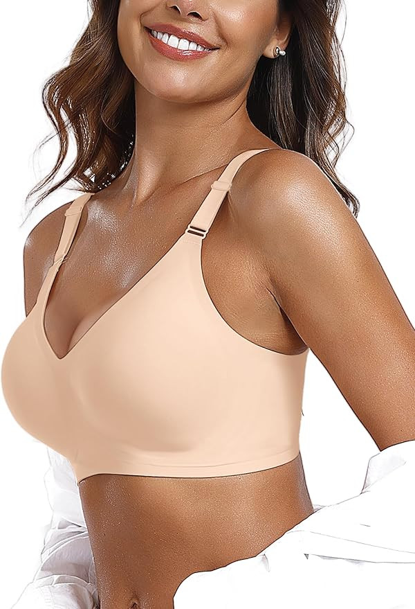 OEAK Womens Comfortable Bras Wireless V Neck Bra Full Coverage Bralettes Seamless Tshirts Bras Pu... | Amazon (US)