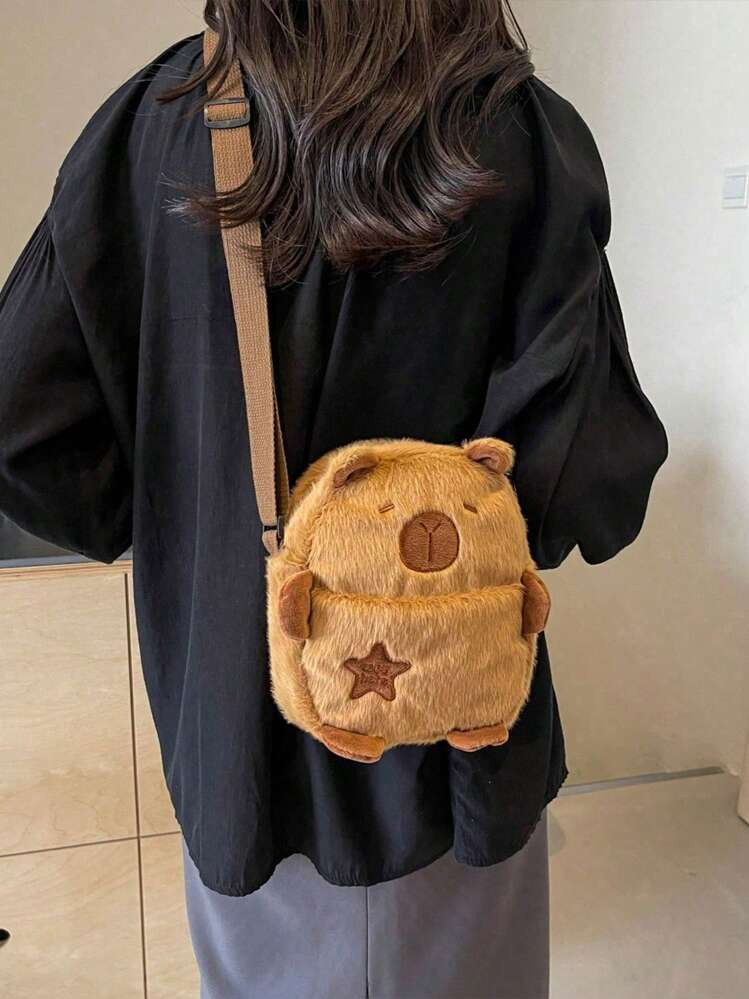 Fashionable Capybara Pattern Plush Crossbody Bag, Can Be Used As Shoulder Bag, Handbag And Casual Bag, New Autumn/Winter Bag, Best Autumn Wallet | SHEIN