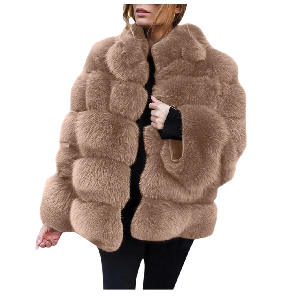 Baocc Faux Fur Jacket Women, Women Plus Size Short Faux Coat Warm Furry FauXLong Jacket Sleeve Ou... | Walmart (US)