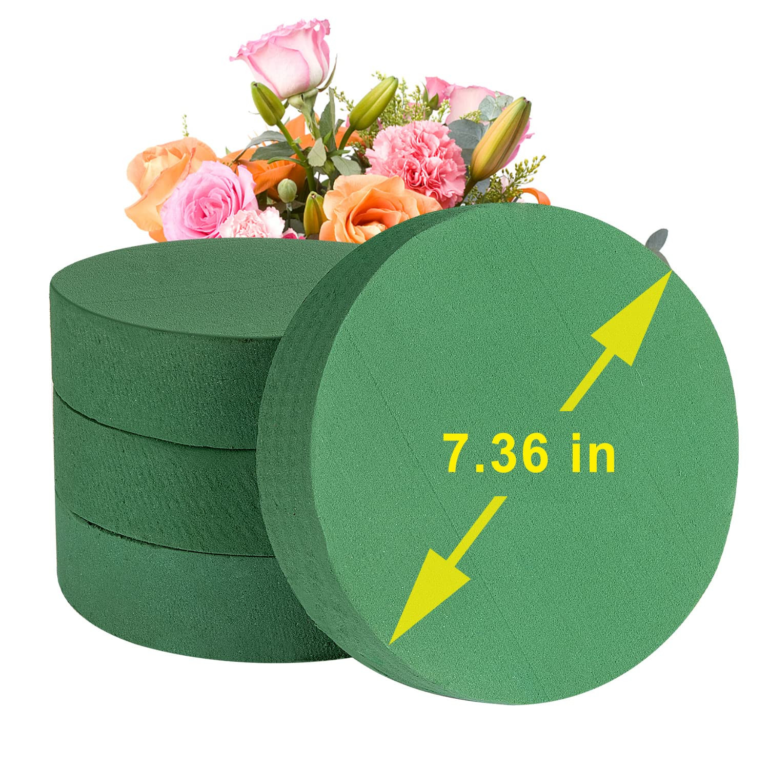 Crafare 7.5 Inch 4pcs Round Floral Foam Blocks Green Foam Bricks Wet for Flower Arrangements Wedd... | Amazon (US)