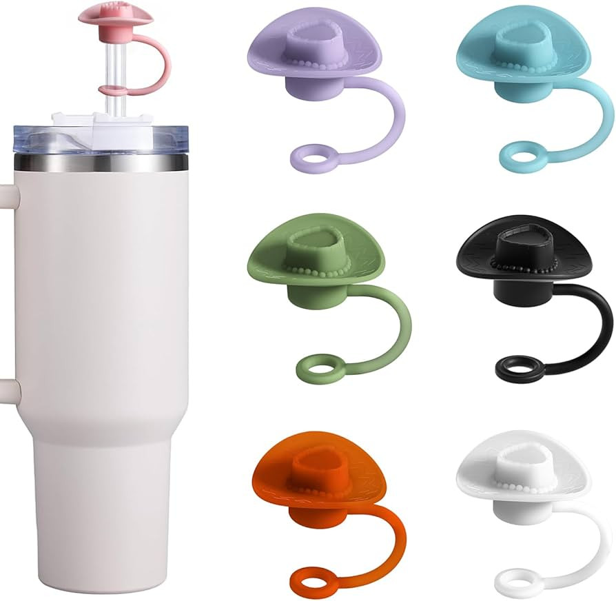 7 Pack Straw Cover Cap for Stanley Cup 30 40 oz, Silicone Straw Toppers Cowboy Hat, Tumbler Acces... | Amazon (US)
