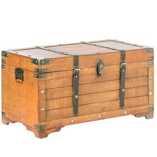Vintiquewise Brown Rustic Large Wooden Storage Trunk with Lockable Latch QI003943.S - The Home De... | The Home Depot