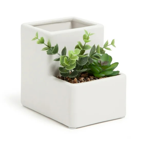 U Brands Ceramic Desktop Planter Pencil Cup, 5.1 x 3.8 x 4.8 in., White | Walmart (US)