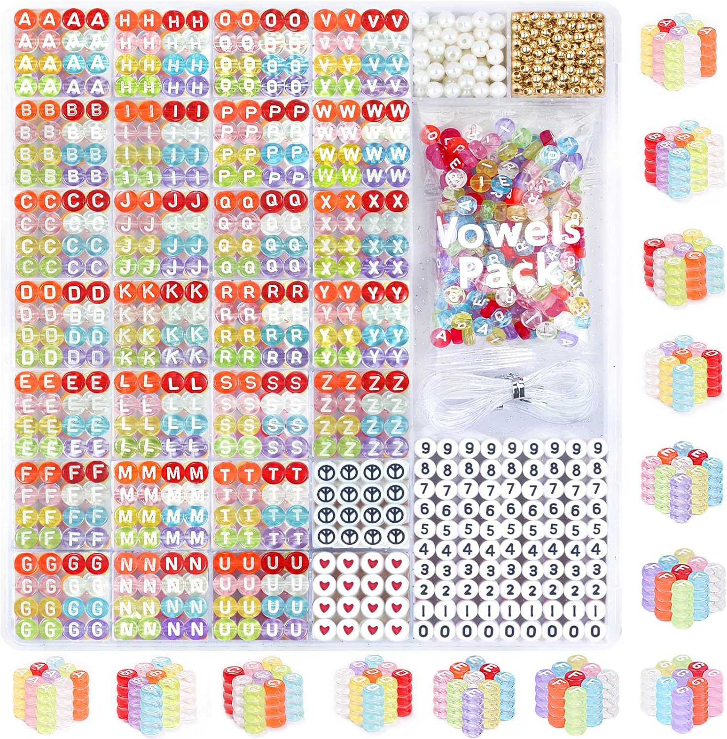 Alphabet Beads for Bracelets - 1650Pcs Round Acrylic Letter Beads A-Z with Extra Vowels & Number Beads and Spacer Beads - Ideal for Bracelets, Necklaces, Friendship Bracelet Kits | Amazon (US)