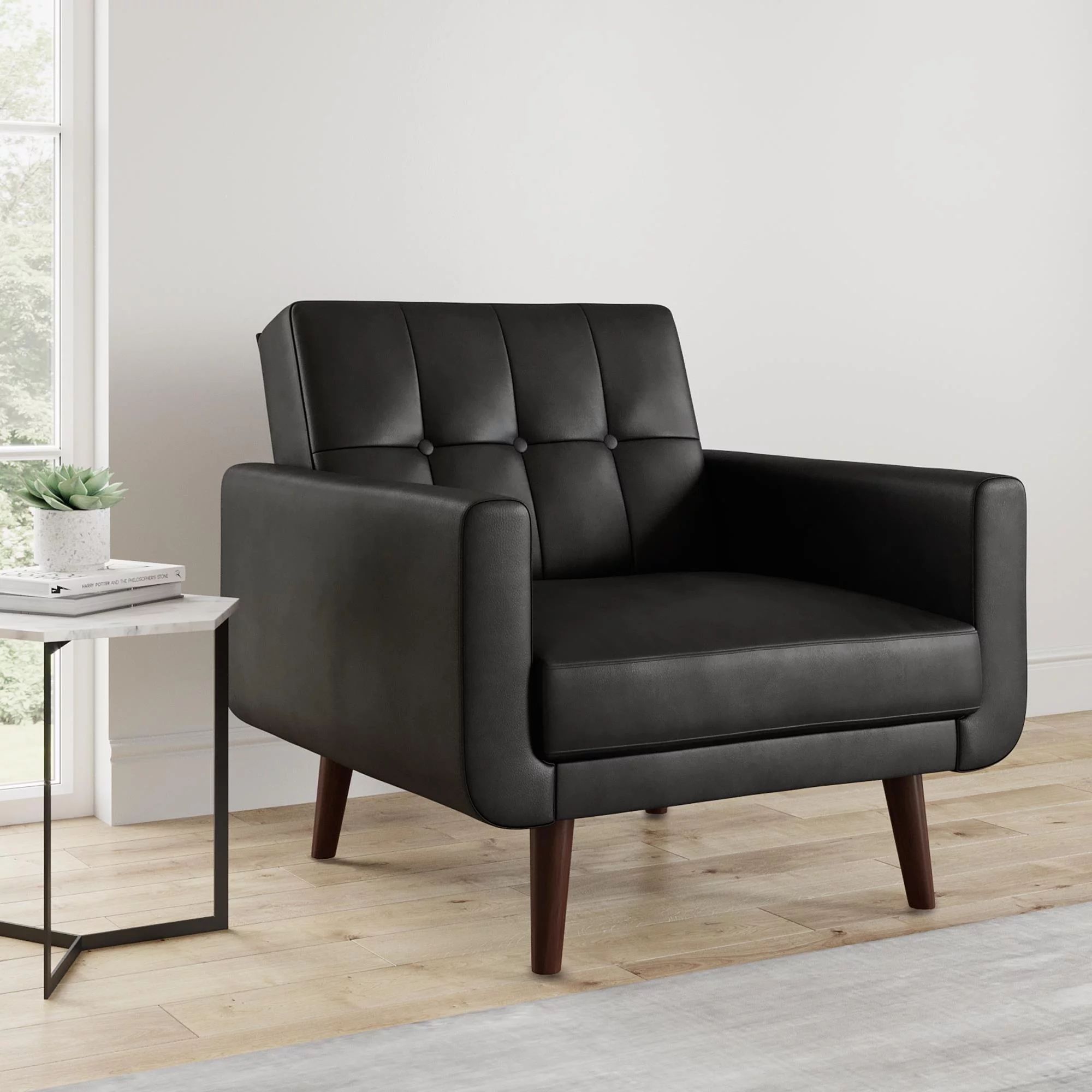 Better Homes & Gardens Nola Modern Chair with Arms, Black Faux Leather - Walmart.com | Walmart (US)