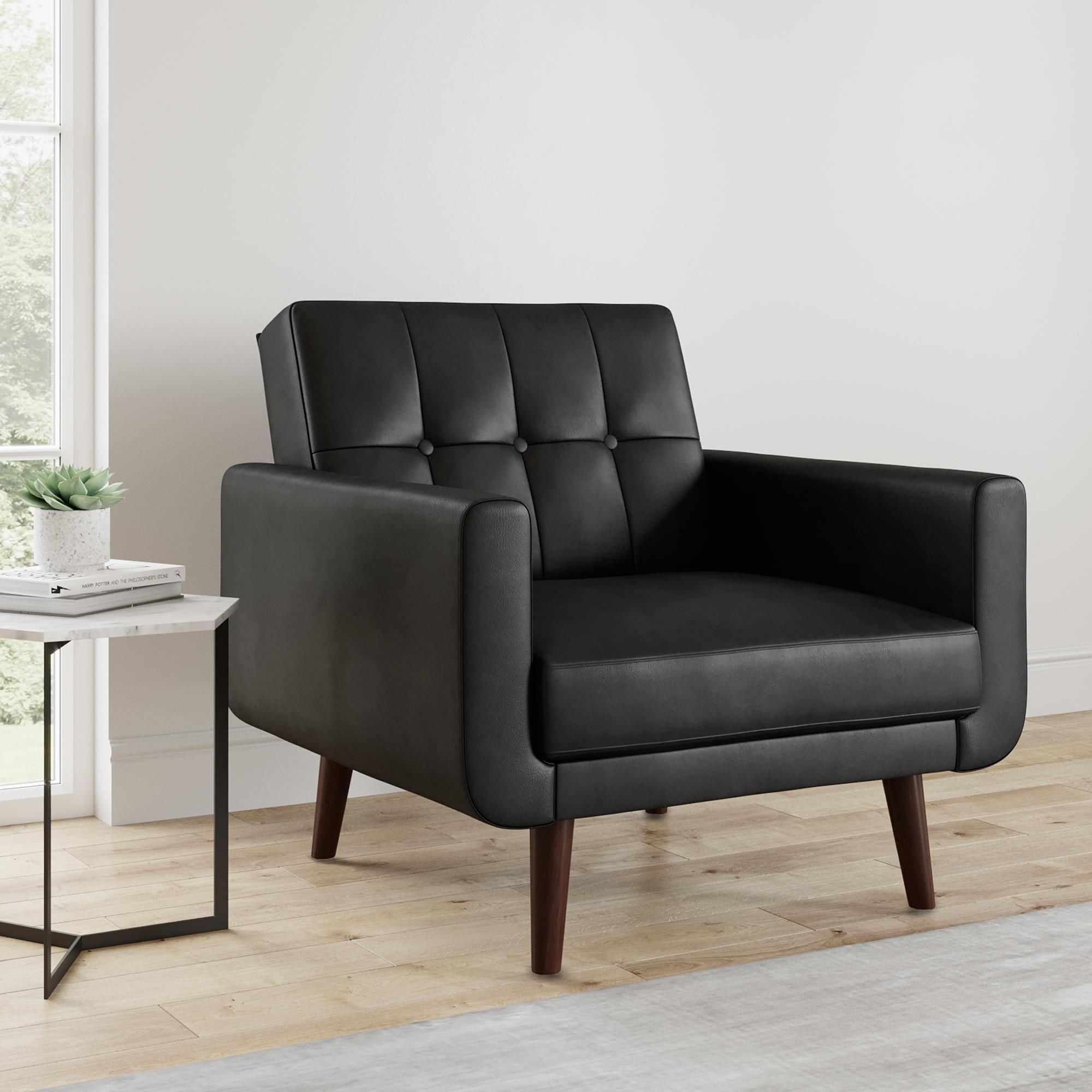 Better Homes & Gardens Nola Modern Chair with Arms, Black Faux Leather - Walmart.com | Walmart (US)