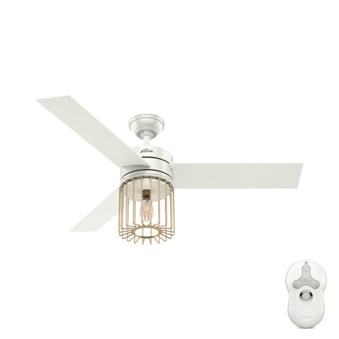 Hunter Ronan LED Edison 52-in Fresh White and Modern Brass LED Indoor Ceiling Fan with Remote (3-... | Lowe's