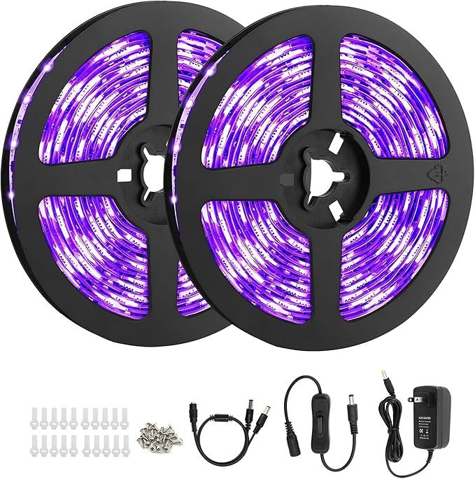 33ft UV Black Light Strip Kit, LaluceNatz 600 LED Blacklight Ribbon, 395nm-400nm Blacklight Fixtu... | Amazon (US)