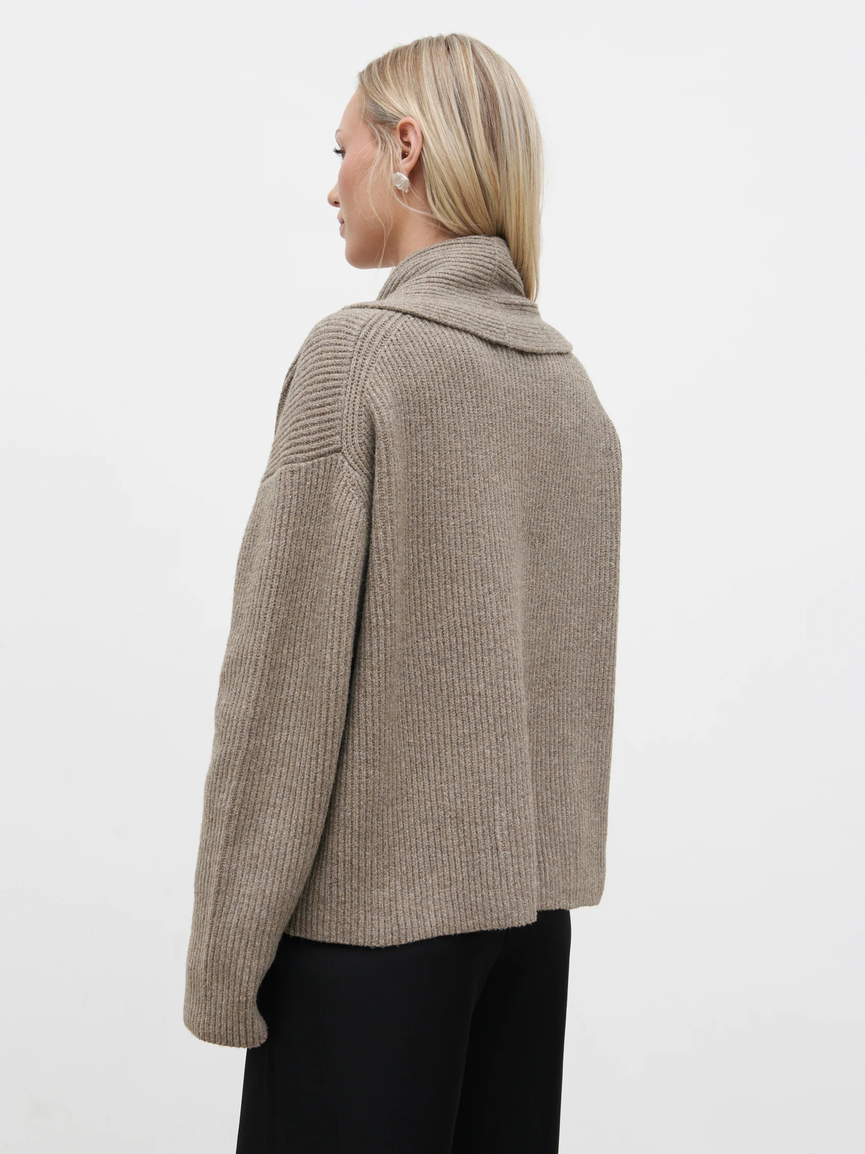 Ana Cross Over Collared Knit Cardigan - Dark Mushroom | Pretty Lavish (UK)