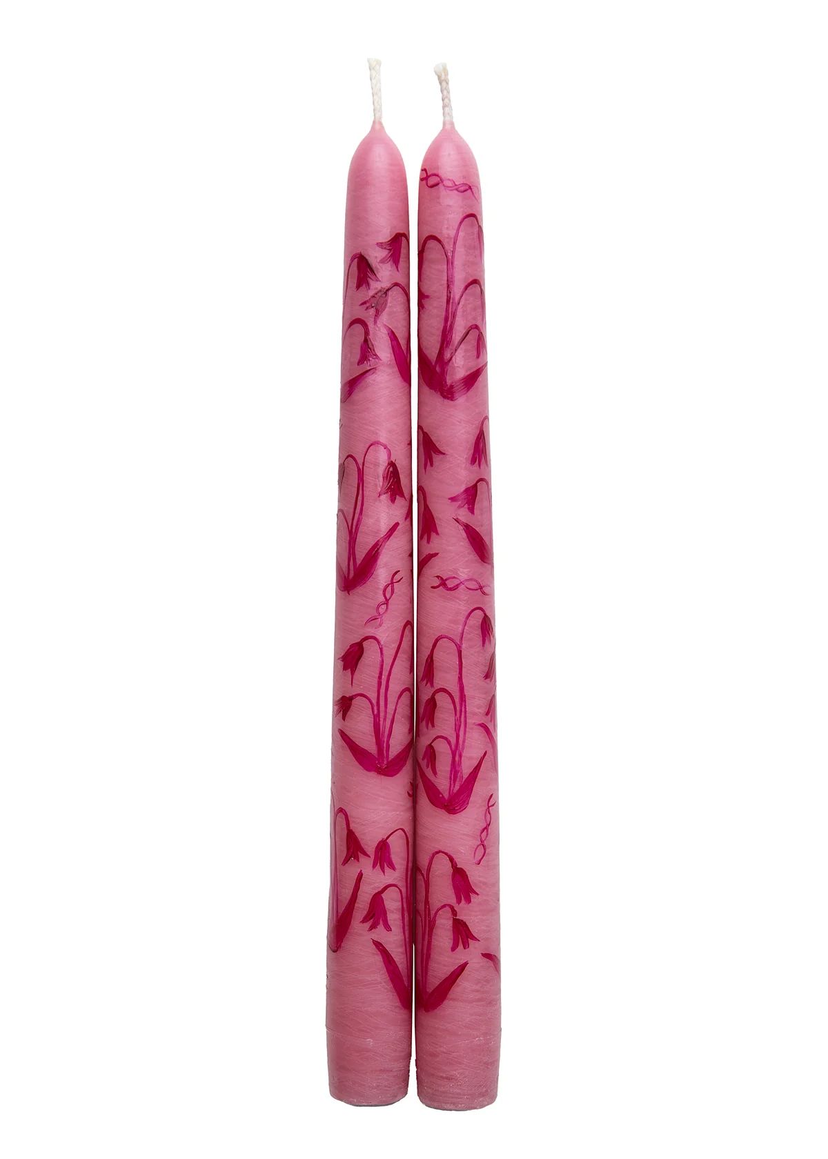 Pink Lily of the Valley Hand-painted Taper Candles, Set of Two | Over The Moon
