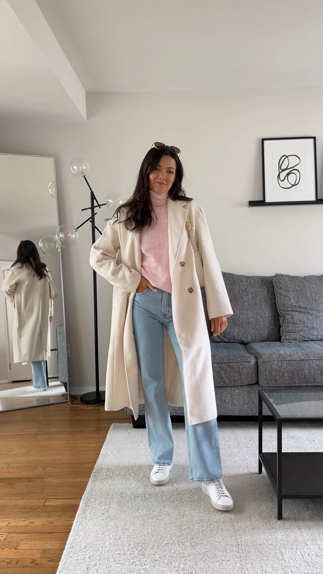 Wearing size Small in sweater & coat! T-shirt is from Aritzia. Size 24 in the jeans!

#LTKunder100 #LTKFind #LTKSeasonal