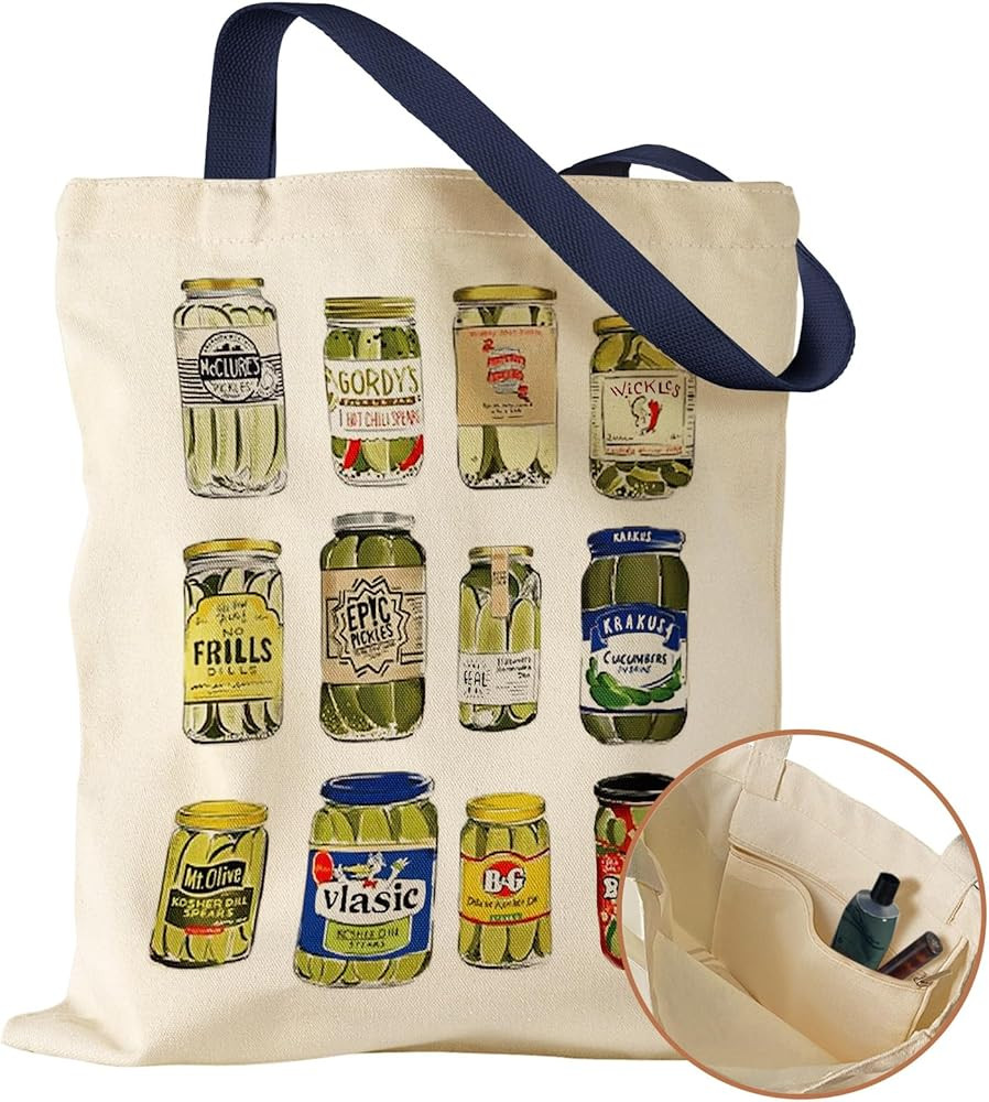 Aesthetic Canvas Tote Bag with Inner Pocket for Women, Cloth Cotton Totes Bag with Pattern for Sh... | Amazon (US)