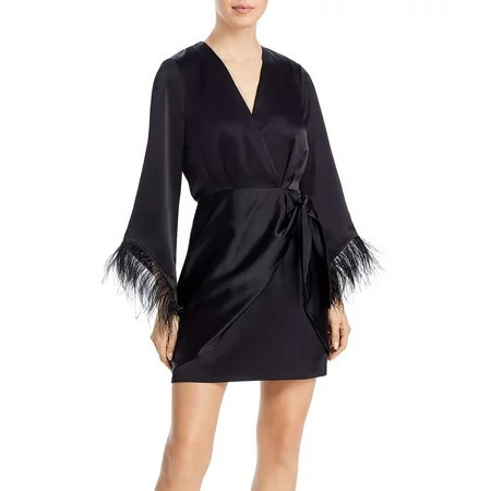 WAYF Womens Faux Feather Trim Mini Wrap Dress | Walmart (US)