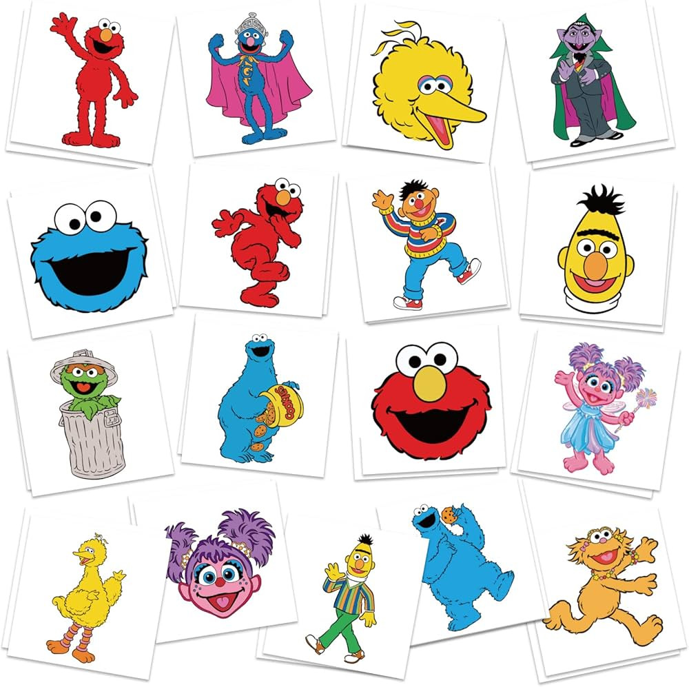 Sesame Friends Street Birthday Party Supplies, 34Pcs Temporary Tattoos Party Favors Gifts, Remova... | Amazon (US)