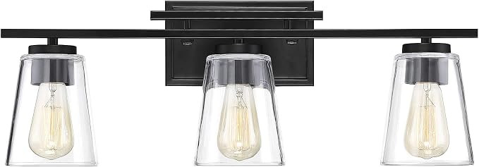 Savoy House 8-1020-3-BK Calhoun 3-Light Bathroom Vanity Light in a Black Finish with Clear Glass ... | Amazon (US)