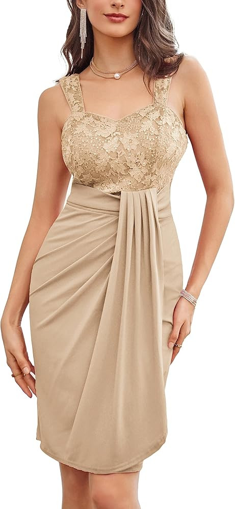 Women's Sweetheart Neck Sequin Lace Stitching Hip Cover Dress for Cocktail Pary Club | Amazon (US)