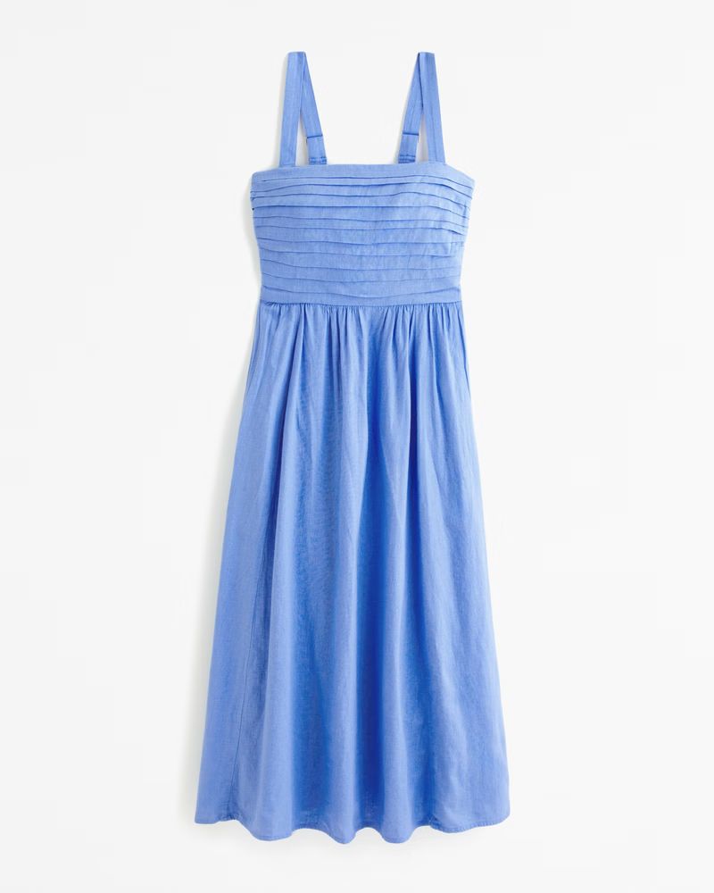 Emerson Linen-Blend Wide Strap Midi Dress | Abercrombie & Fitch (US)