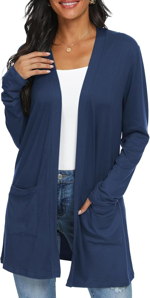 Womens Casual Lightweight with Pocketes Long Sleeve Open Front Cardigan | Amazon (US)