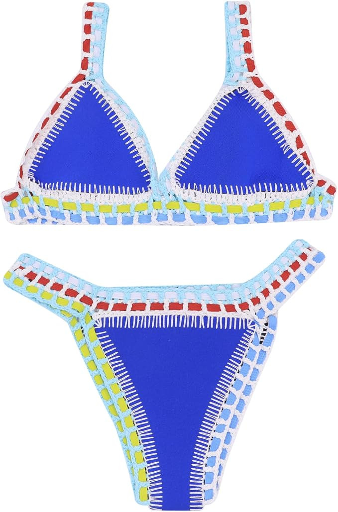AIBEARTY Women's Hand Crochet Knitted Two Piece Bikini Swimsuit Set Sexy Bohemian Tranigle Bathin... | Amazon (US)