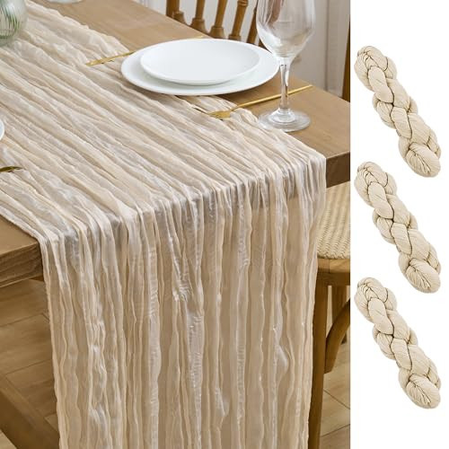 Asee'm 3pcs Beige Cheesecloth Table Runner Fall 10FT Boho Gauze Rustic Boho | Amazon (US)