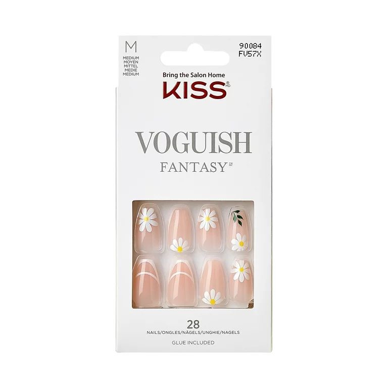 KISS Voguish Fantasy Medium Coffin Glue-On Summer Nails, White, 28 Pieces | Walmart (US)