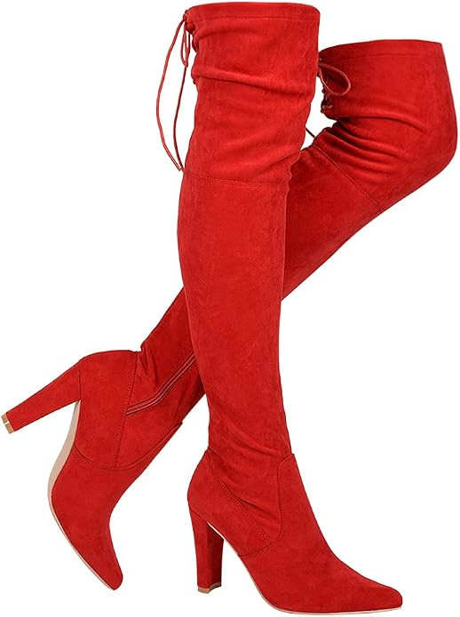 TYFLOVE Women Over The Knee Boots Fashion Suede Block Heels shoes Sexy Lace up Thigh High Boots | Amazon (US)