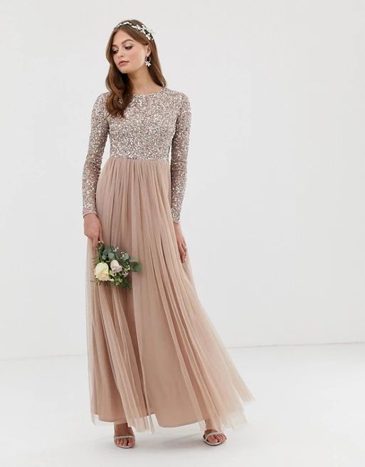Maya long sleeved maxi dress with delicate sequin and tulle skirt | ASOS US