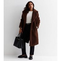 Petite Dark Brown Teddy Long Coat New Look | New Look (UK)