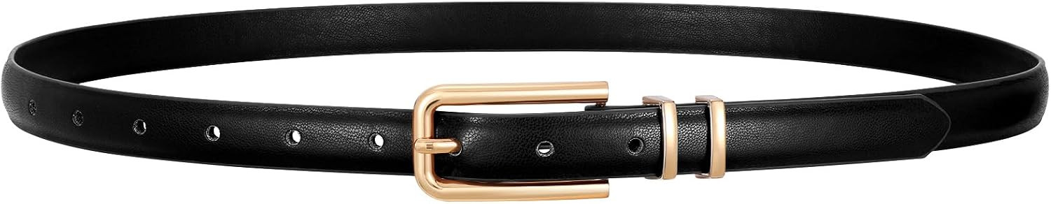 Women Skinny Leather Belt Thin Waist Belt for Women Jeans Dress Fashion Ladies Belt with Gold Buckle | Amazon (US)