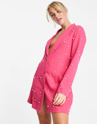 Saint Genies pearl embellished blazer dress in cerise | ASOS (Global)