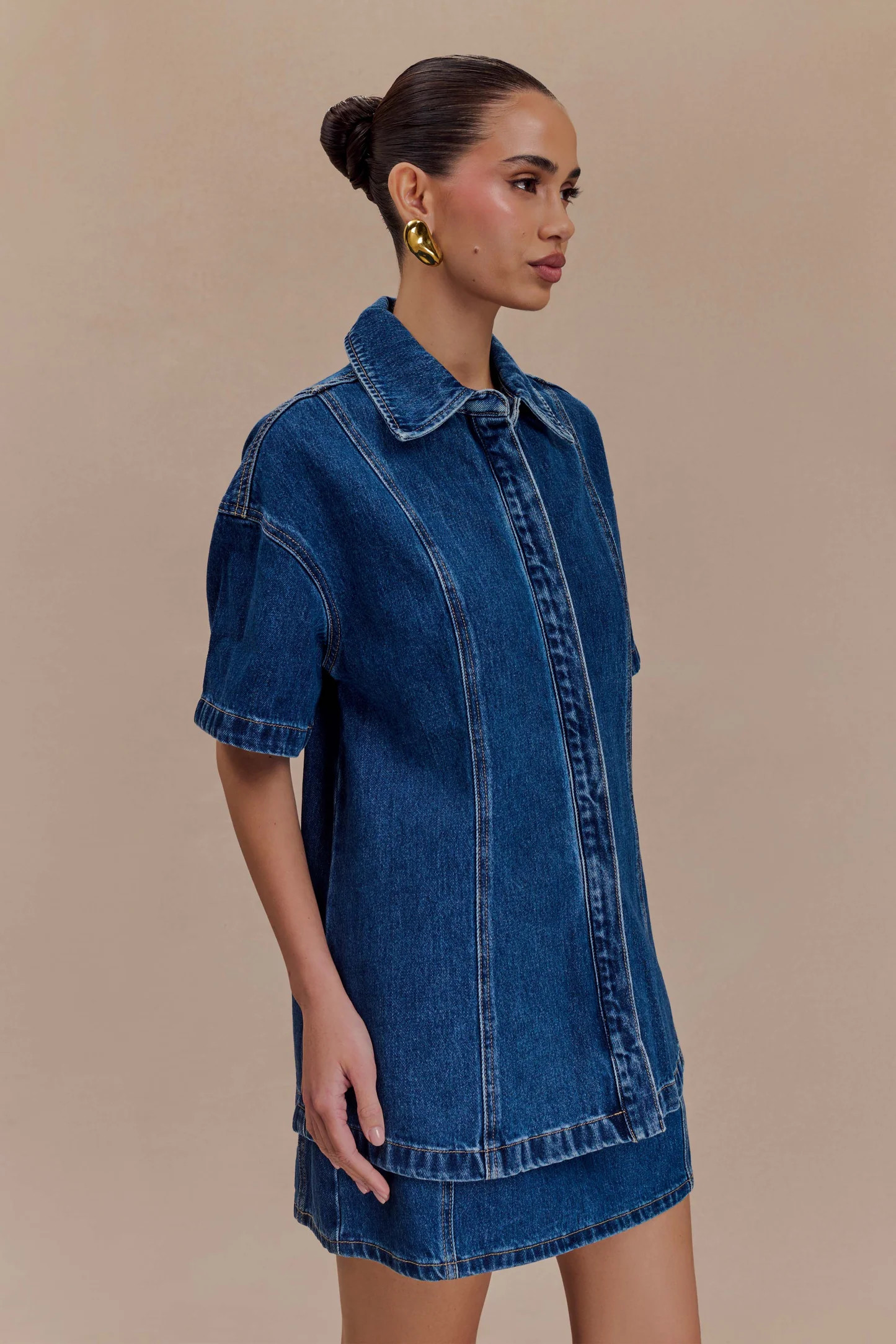 Maya Oversized Denim Shirt - Dark Blue | MESHKI US