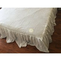 Shabby Washed Pure Flax Linen Bed Skirt, Dust Ruffle, Linen Coverlet White Twin Full Queen King Cust | Etsy (US)