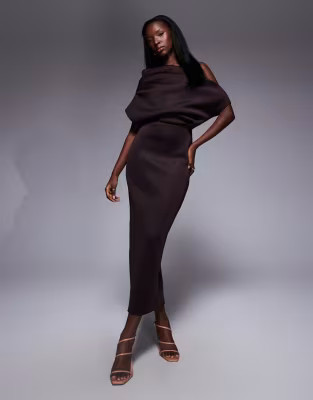 ASOS DESIGN dramatic neckline midi dress in chocolate in scuba-style fabric | ASOS (Global)